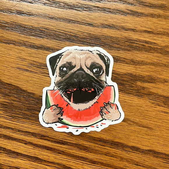 Pug Eating Watermelon Dog Sticker 2.75” - Picture 2 of 4